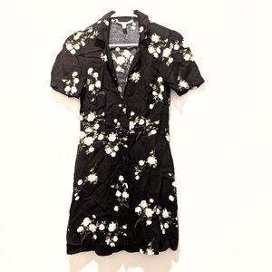 Urban Renewal Black Floral Button-Front Mini Dress